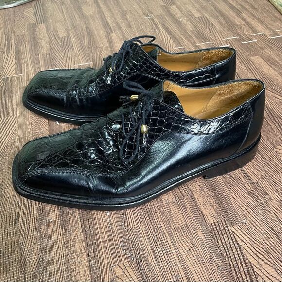 Mezlan Genuine Black‎ Crocodile Oxfords Men’s Size 10.5M - Picture 3 of 11